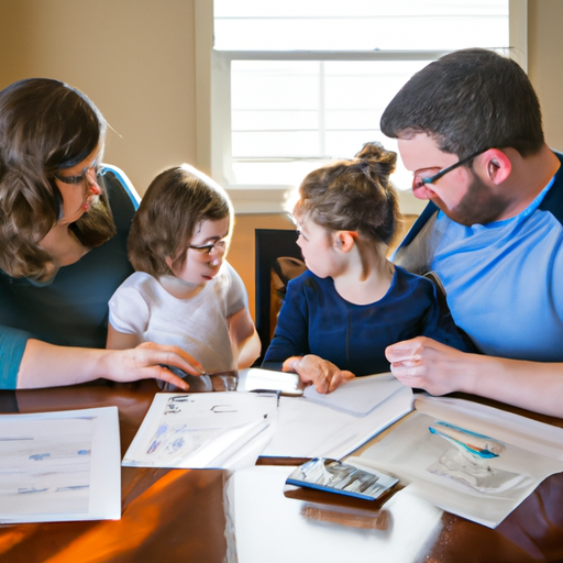 משפחה יושבת יחד ליד שולחן, דנה בתוכניות ובמטרות הפיננסיות שלה.
